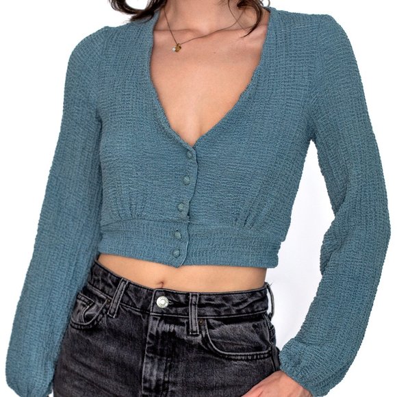 Lulus • Small • Long Sleeve Blouse • Turkish Blue - Picture 8 of 10